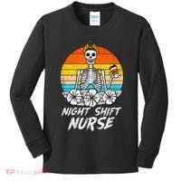 Womens Night Shift Nurse Skeleton Retro Halloween Scrub Kids Long Sleeve Shirt thumb 0