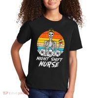 Womens Night Shift Nurse Skeleton Retro Halloween Scrub Kids T-Shirt thumb 2