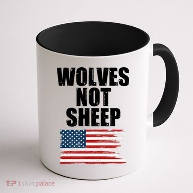 Wolves Not Sheep Distressed American USA Flag Coffee Mug back