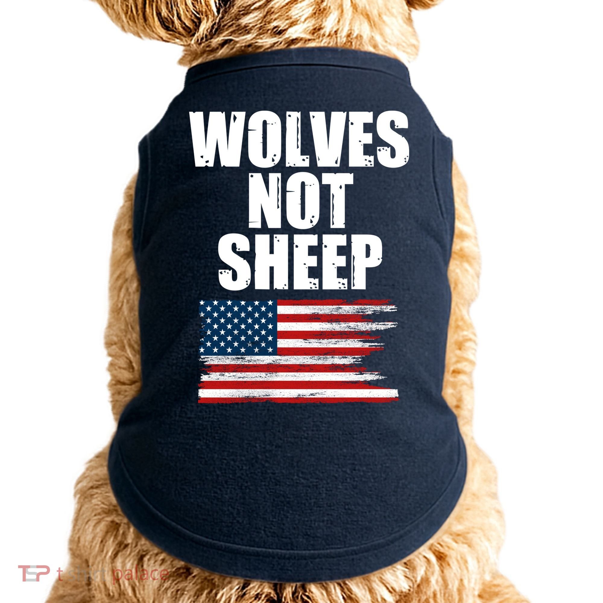 Wolves Not Sheep Distressed American USA Flag Doggie Tank