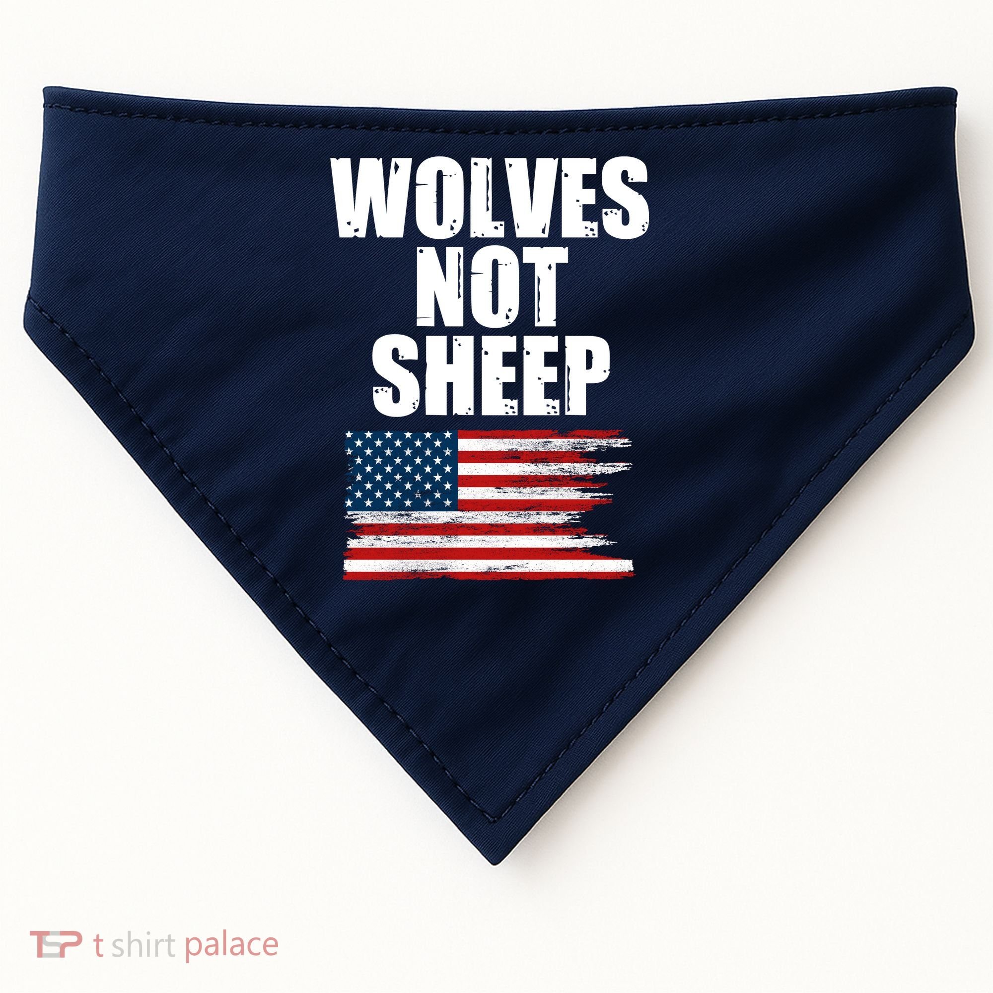 Wolves Not Sheep Distressed American USA Flag USA-Made Doggie Bandana