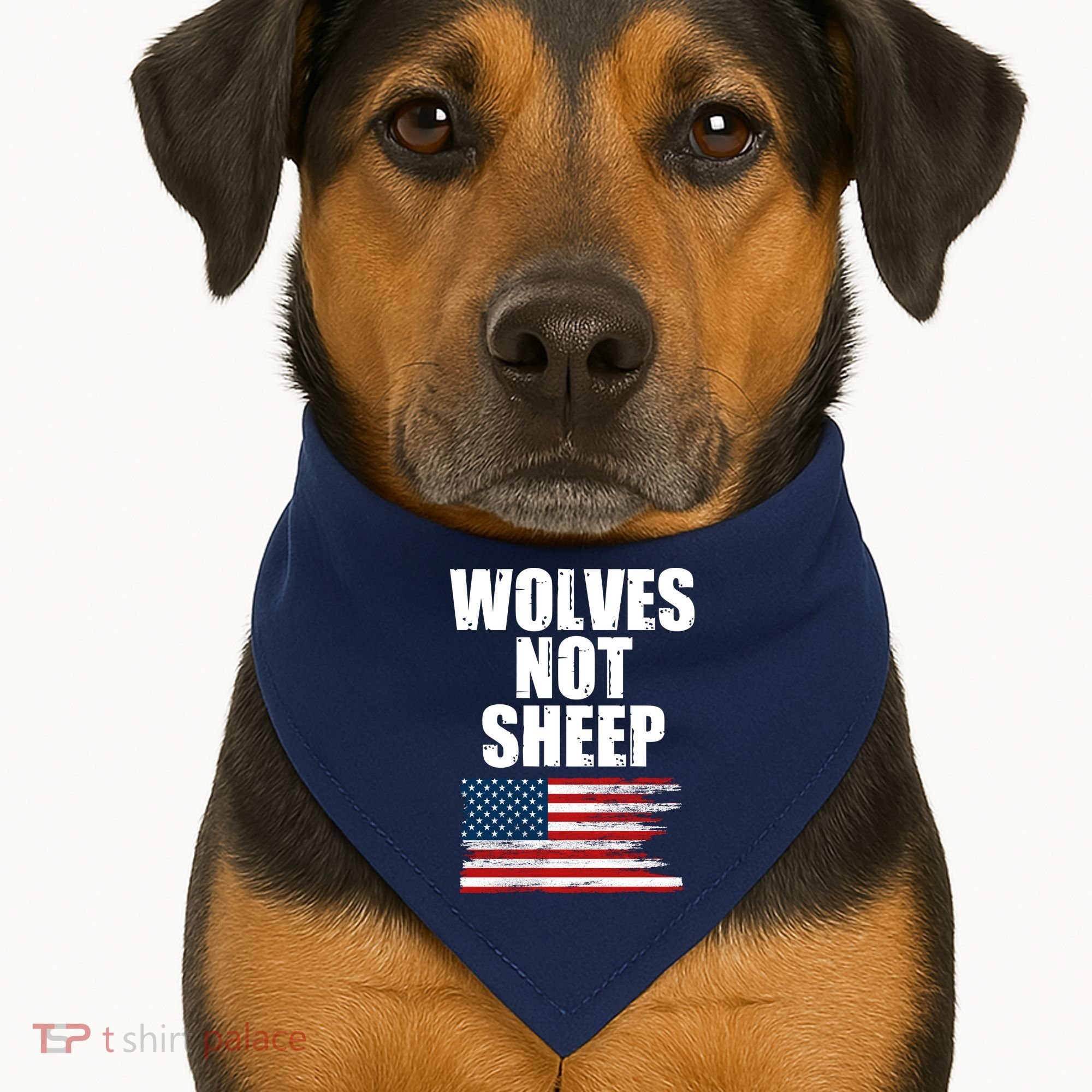 Wolves Not Sheep Distressed American USA Flag USA-Made Doggie Bandana