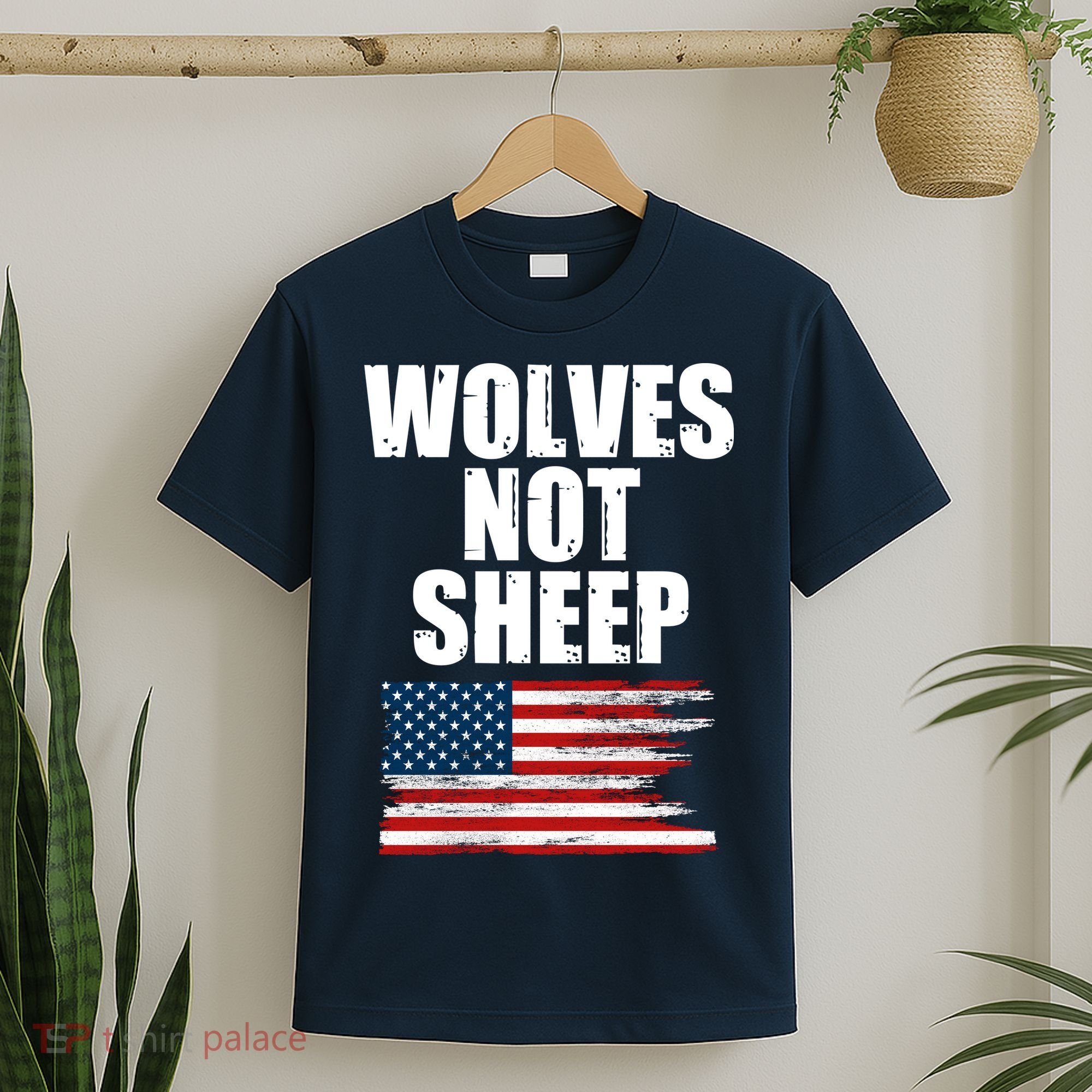 Wolves Not Sheep Distressed American USA Flag T-Shirt