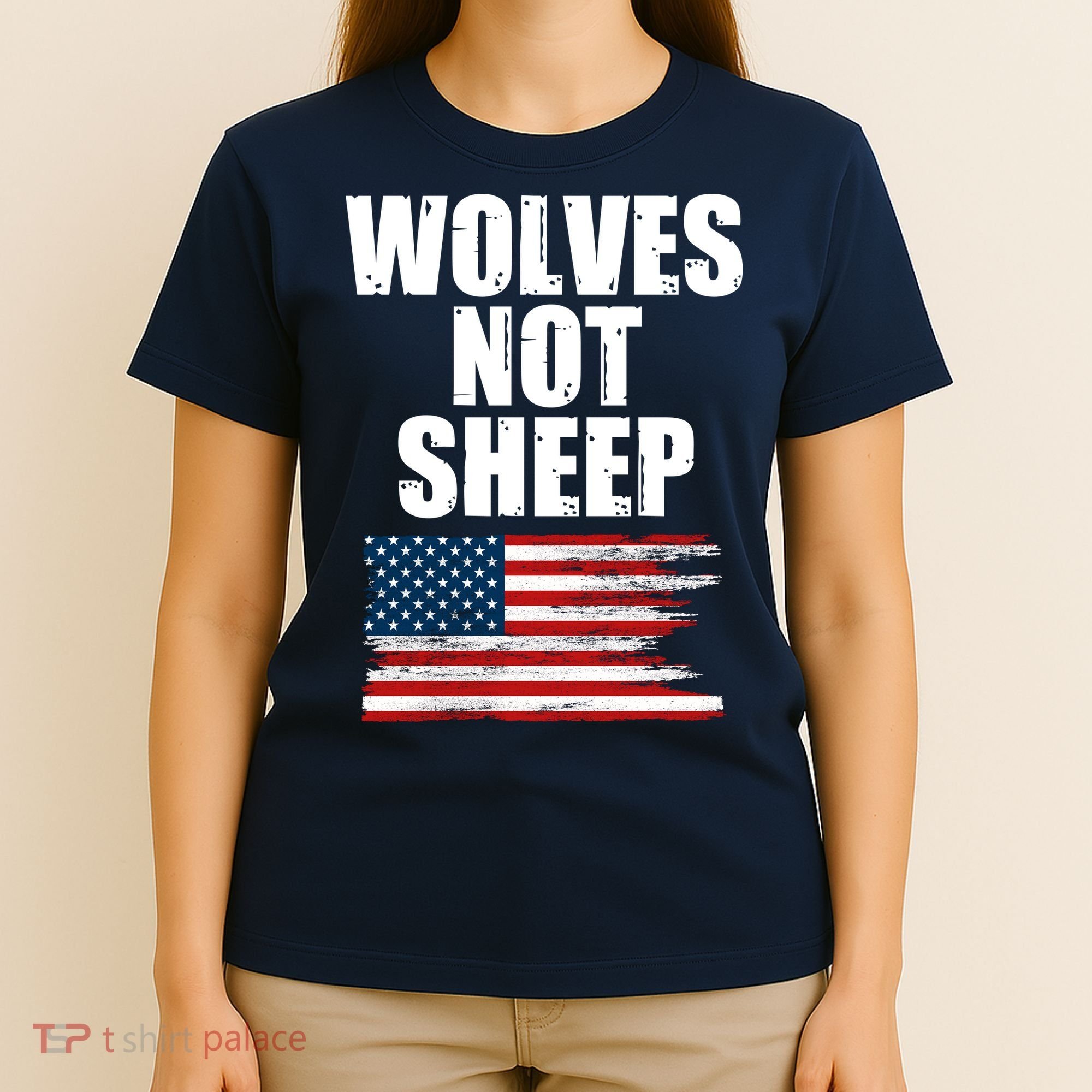 Wolves Not Sheep Distressed American USA Flag T-Shirt