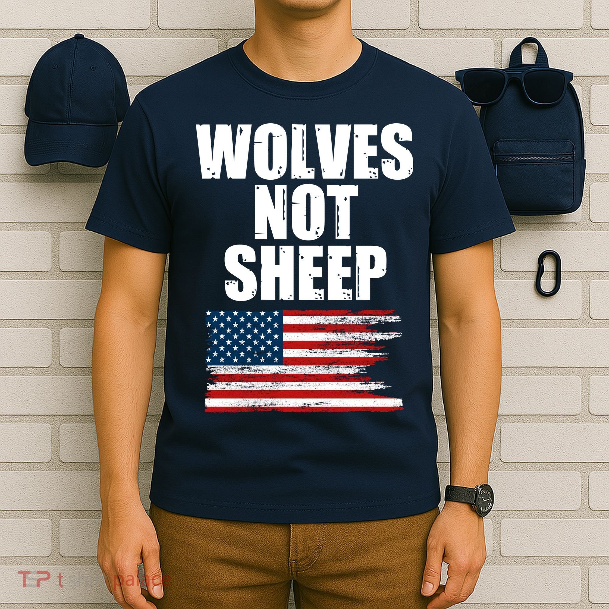 Wolves Not Sheep Distressed American USA Flag T-Shirt