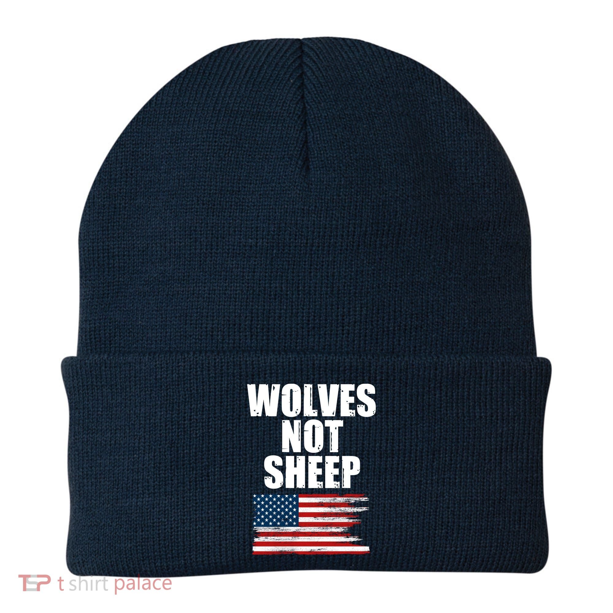 Wolves Not Sheep Distressed American USA Flag Beanie