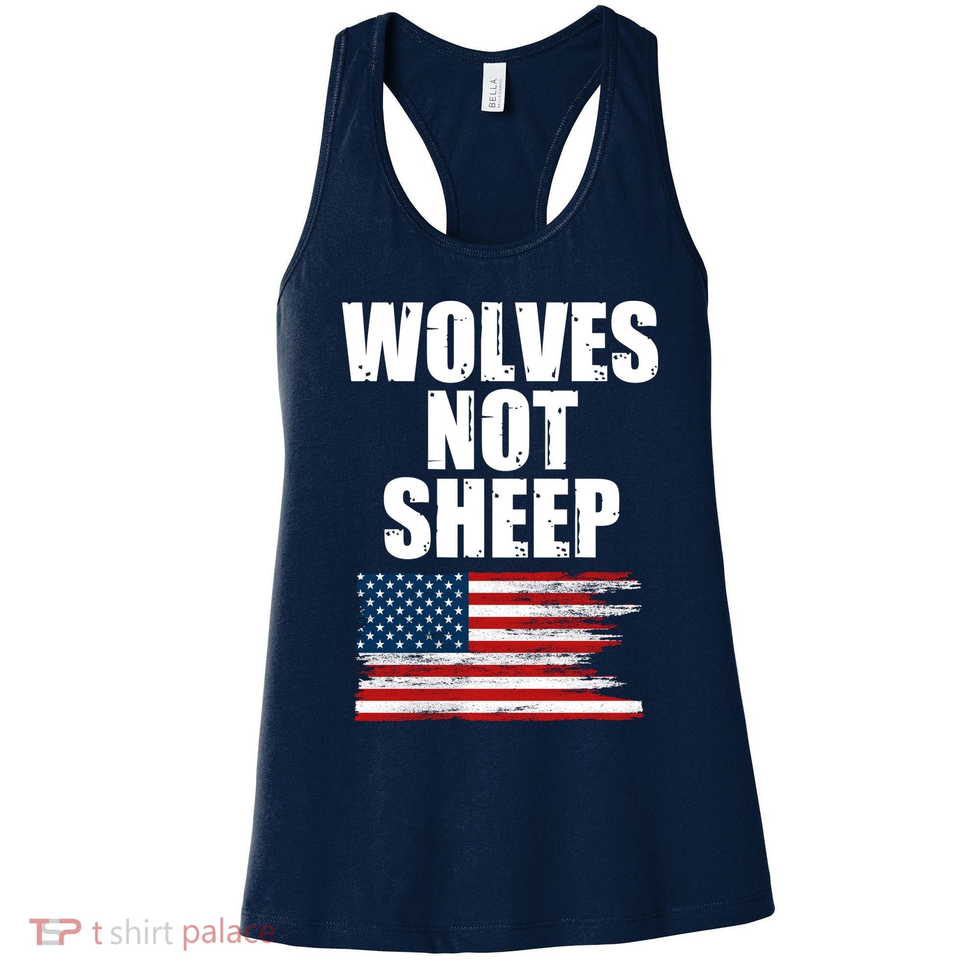 Wolves Not Sheep Distressed American USA Flag Women's Tank Top