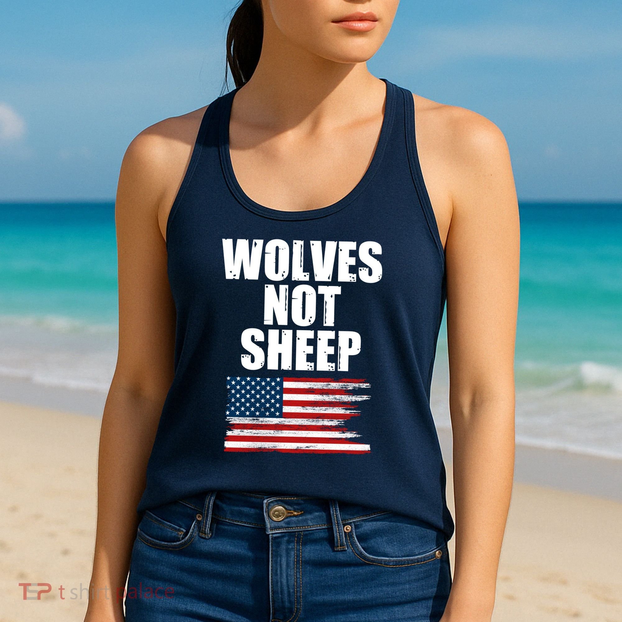 Wolves Not Sheep Distressed American USA Flag Women's Tank Top