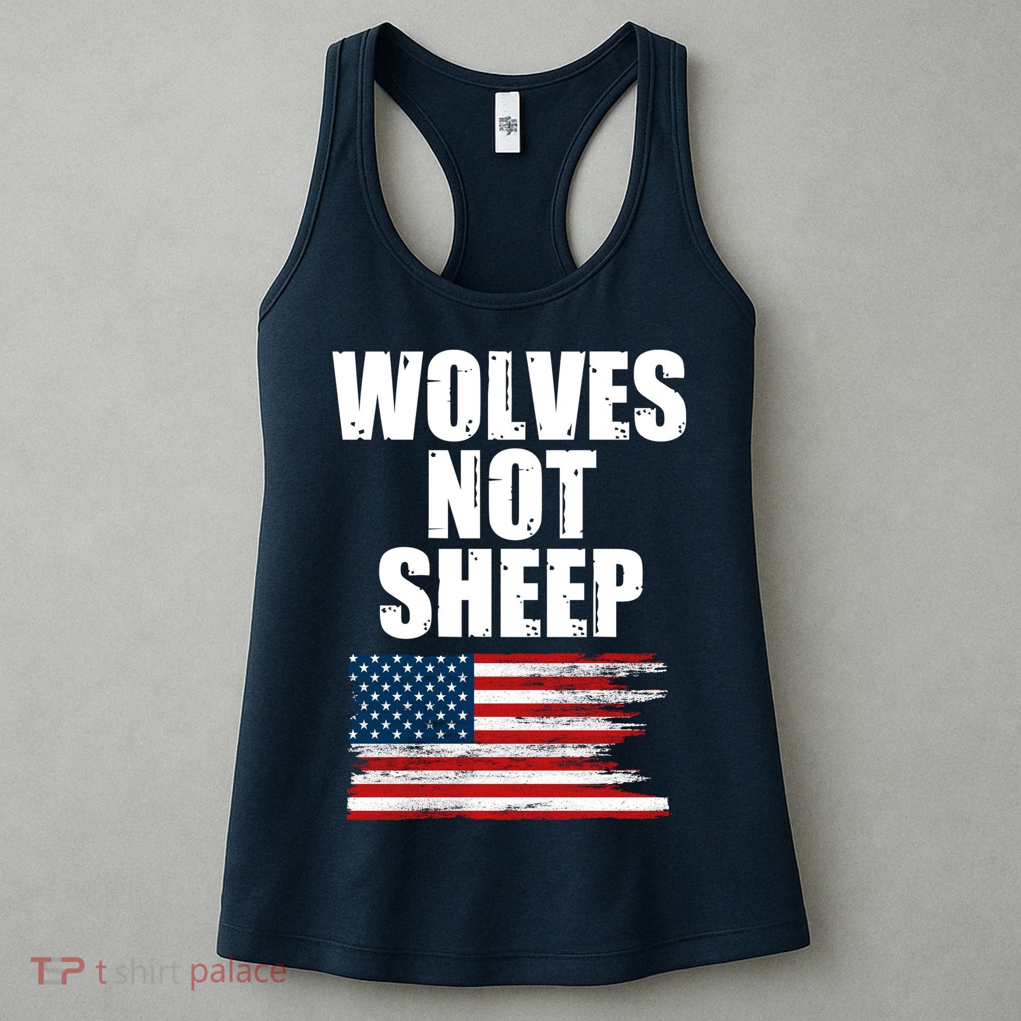 Wolves Not Sheep Distressed American USA Flag Women's Tank Top