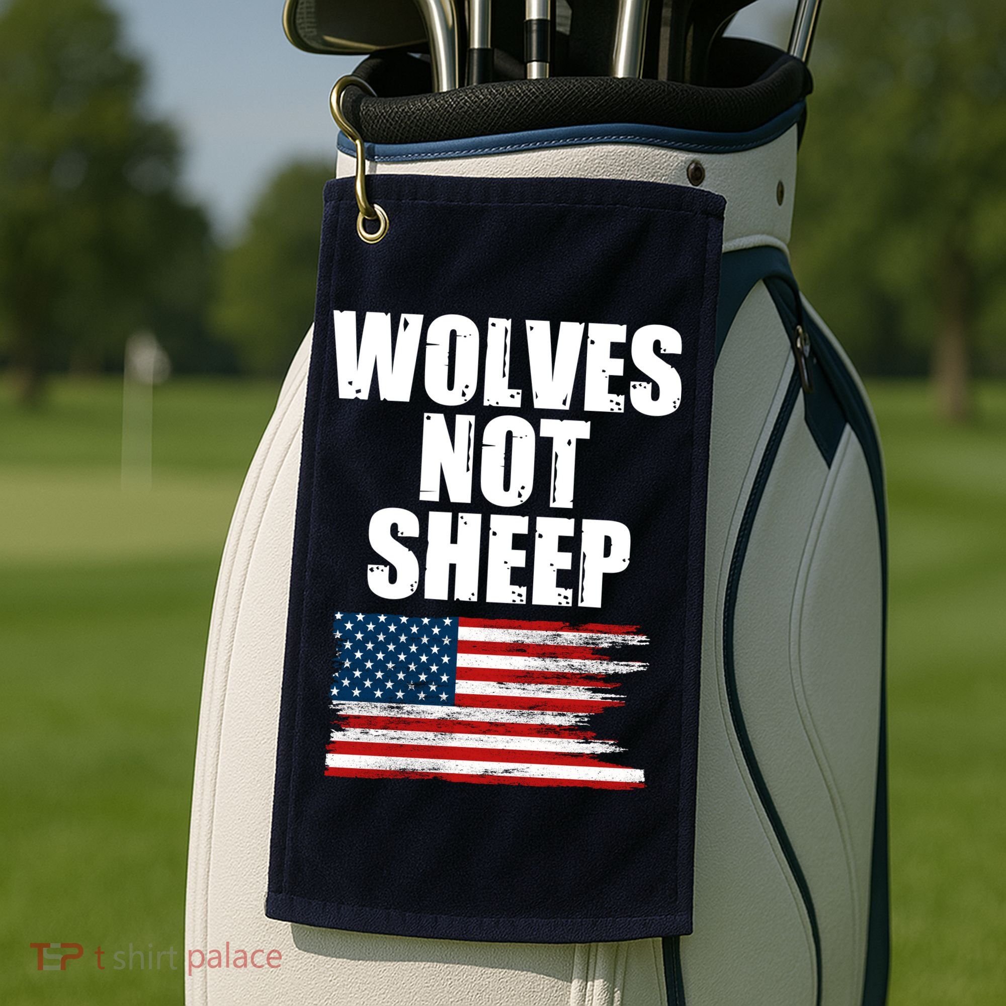 Wolves Not Sheep Distressed American USA Flag Golf Towel