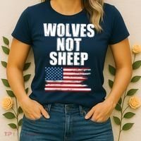 Wolves Not Sheep Distressed American USA Flag Women's T-Shirt thumb 2