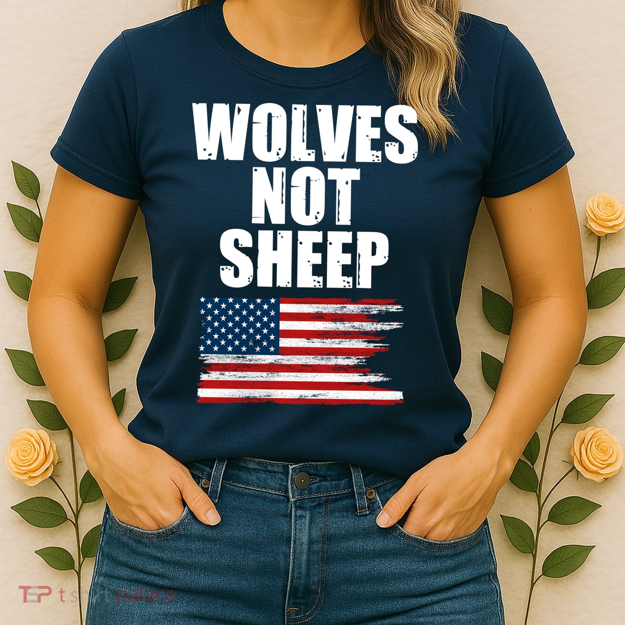 Wolves Not Sheep Distressed American USA Flag Women's T-Shirt