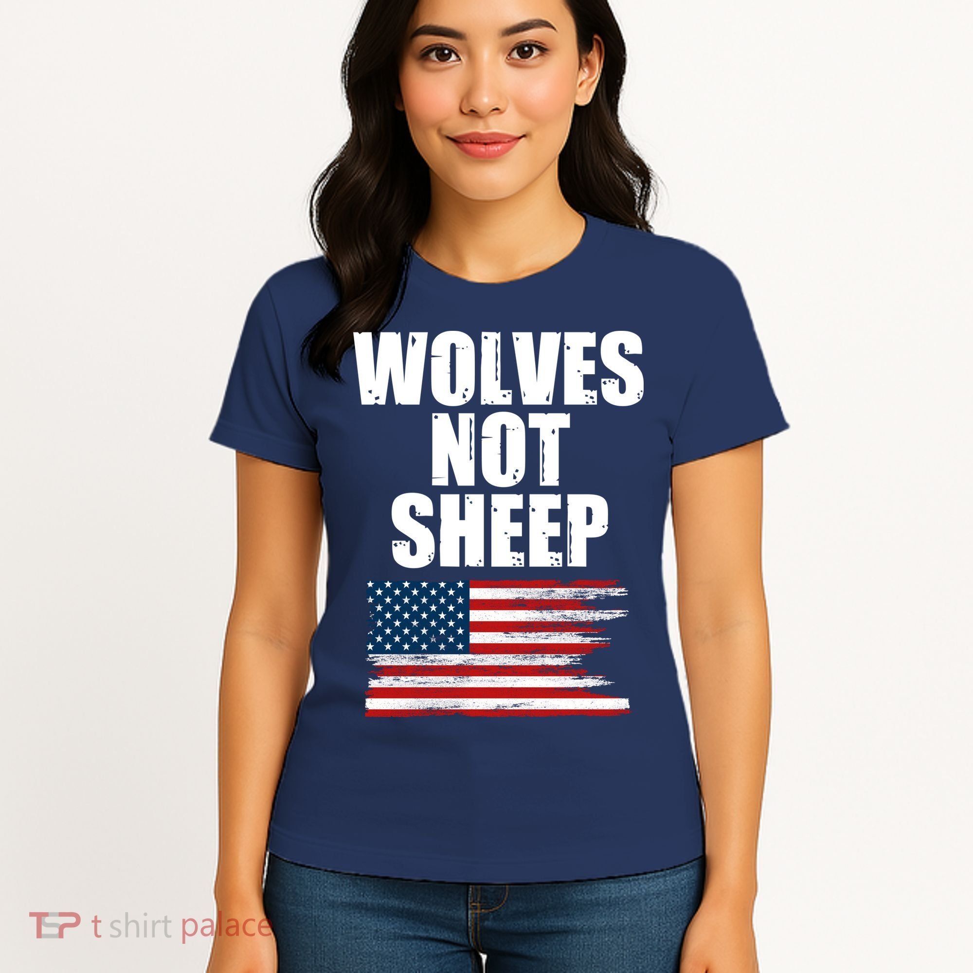 Wolves Not Sheep Distressed American USA Flag Women's T-Shirt