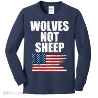 Wolves Not Sheep Distressed American USA Flag Kids Long Sleeve Shirt thumb 0