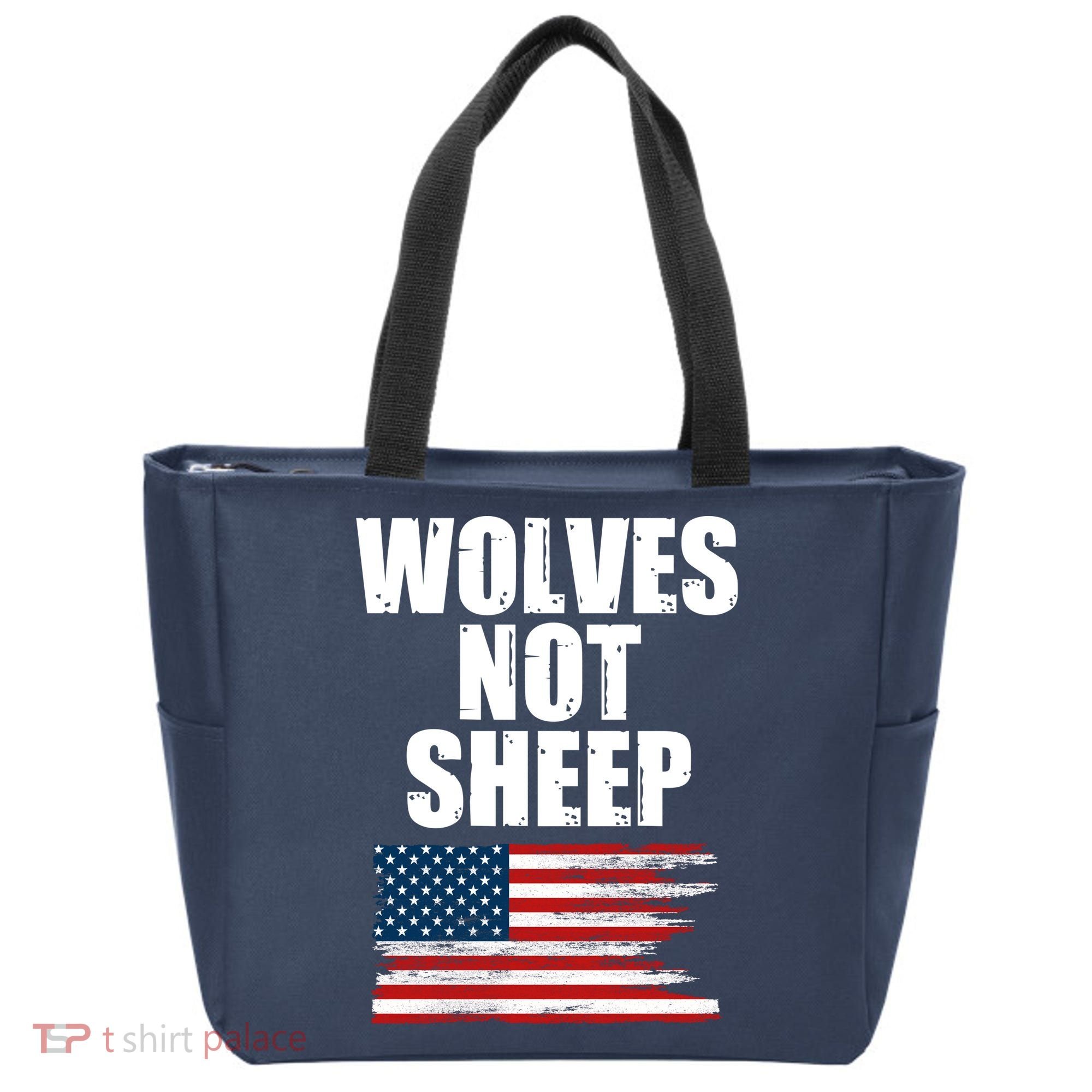 Wolves Not Sheep Distressed American USA Flag Tote Bag