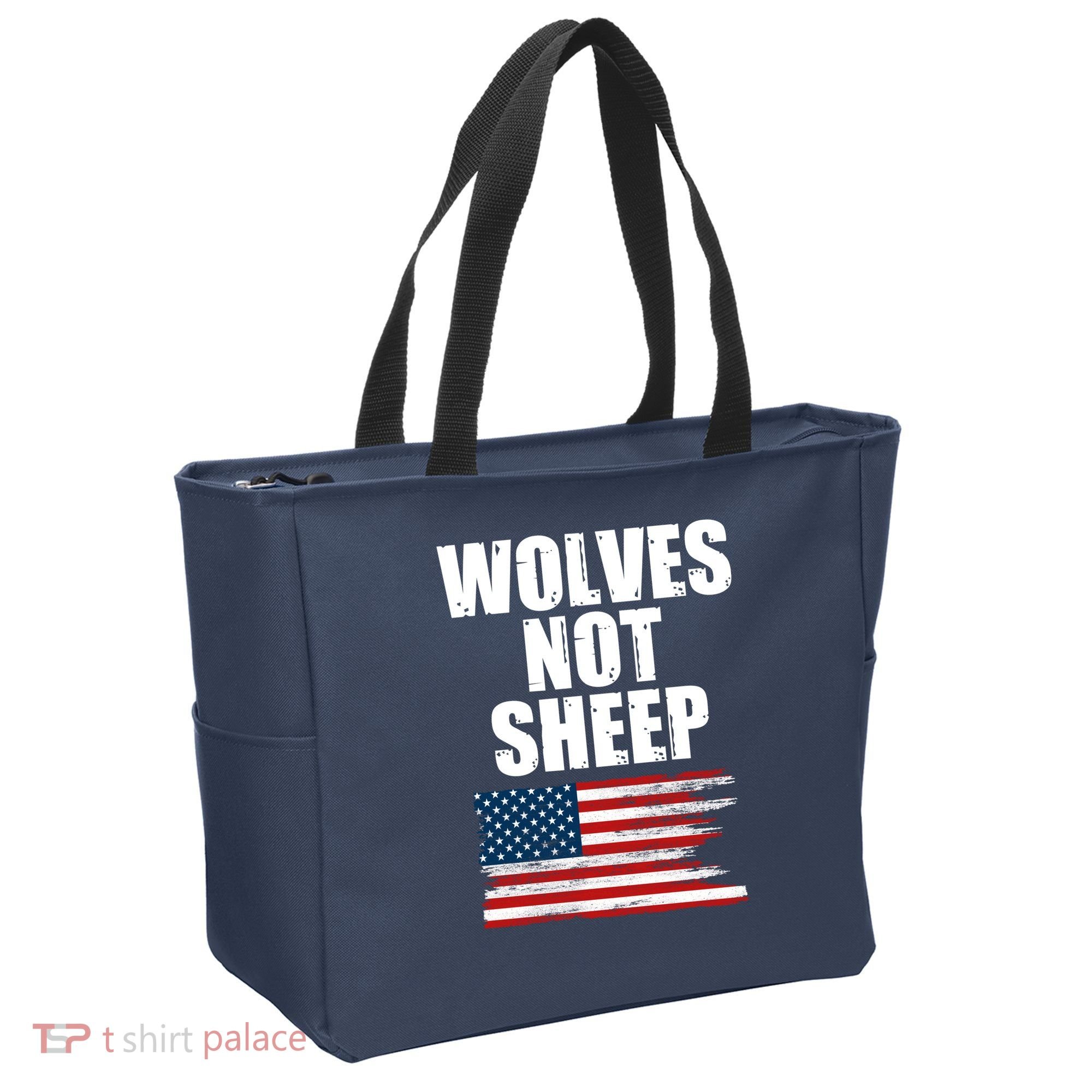 Wolves Not Sheep Distressed American USA Flag Tote Bag