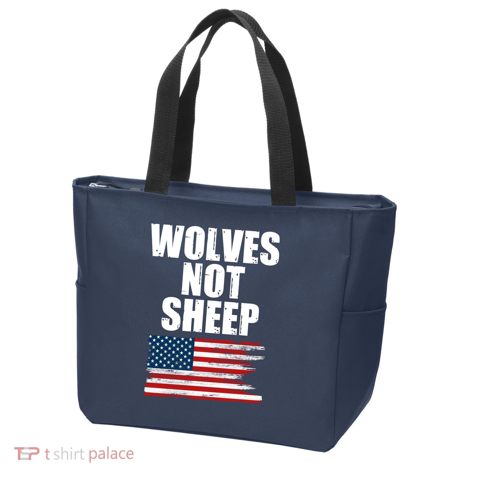 Wolves Not Sheep Distressed American USA Flag Tote Bag