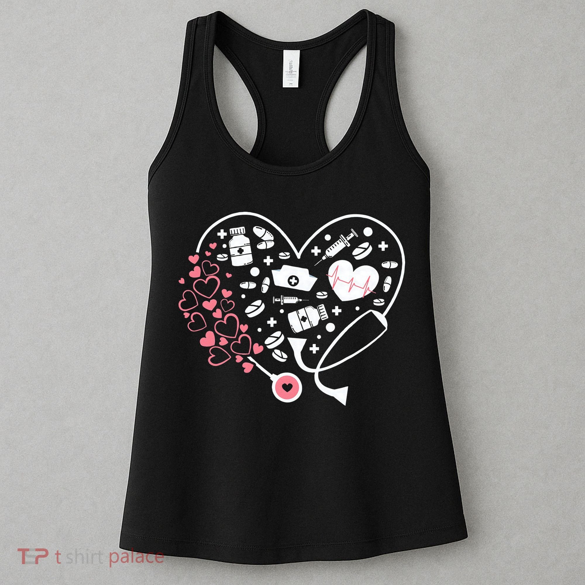 Women Nurses Valentines Day Gifts Hearts Stethoscope Funny Women's Tank Top