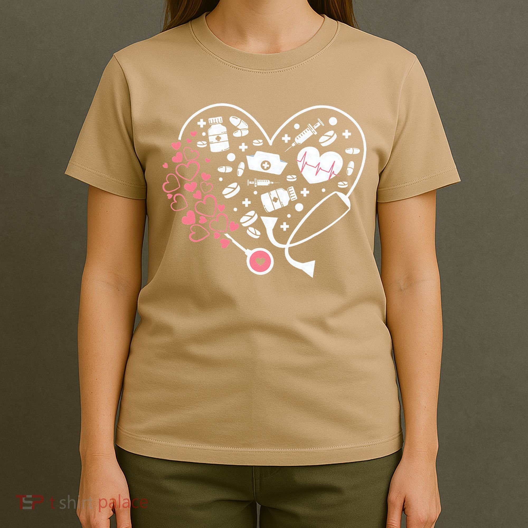 Women Nurses Valentines Day Gifts Hearts Stethoscope Funny T-Shirt