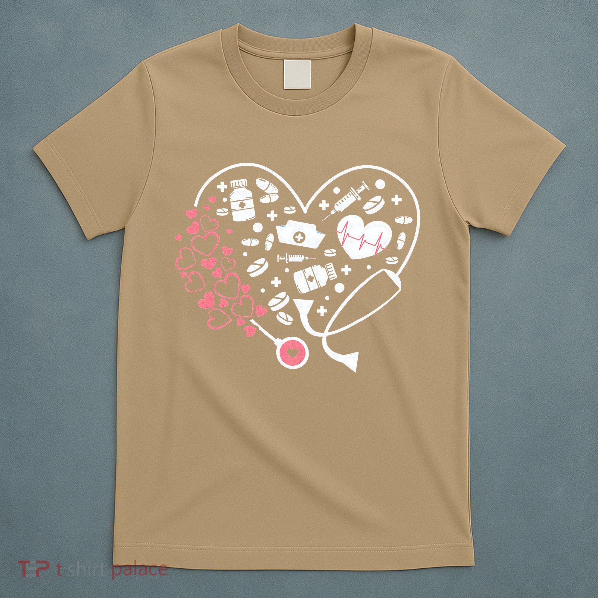 Women Nurses Valentines Day Gifts Hearts Stethoscope Funny T-Shirt