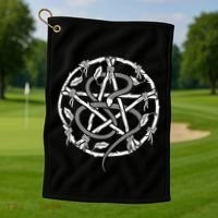 Wiccan Nature Witch Pentacle And Snake Golf Towel thumb 1