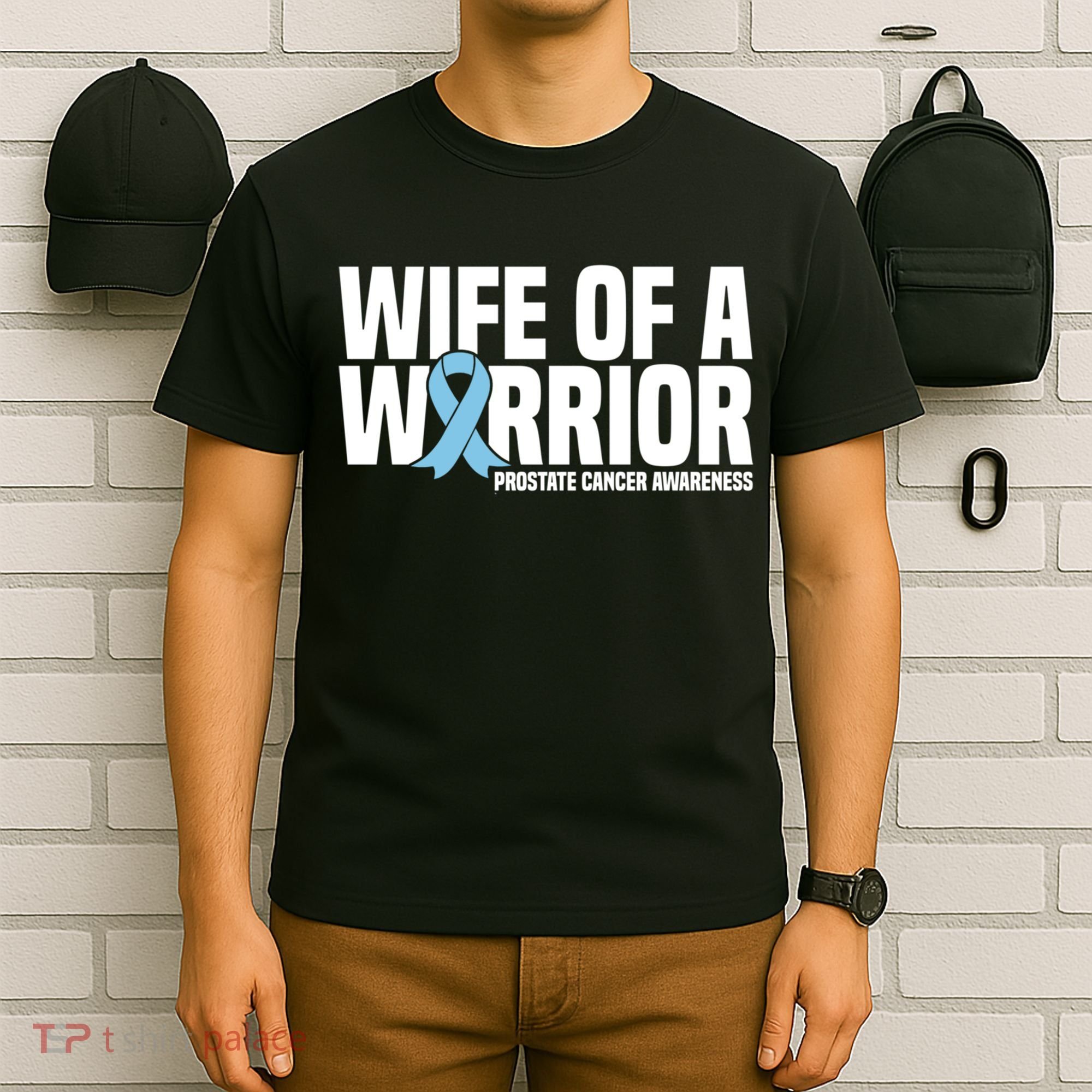 Wife Of A Warrior Blue Ribbon Prostate Cancer Awareness Meaningful Gift T-Shirt