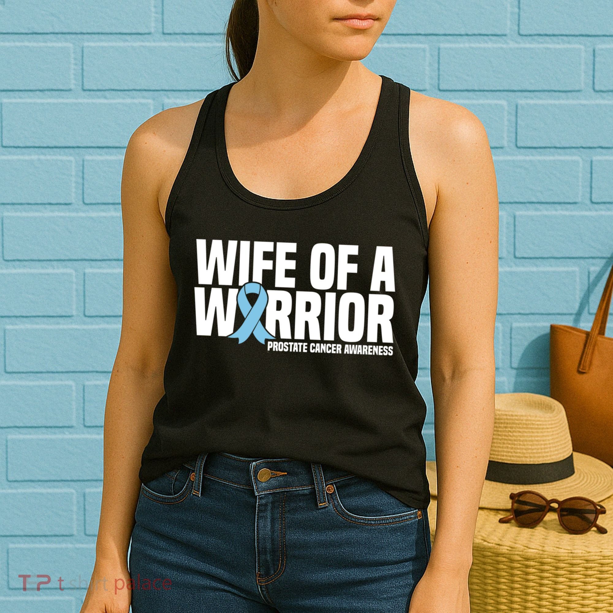 Wife Of A Warrior Blue Ribbon Prostate Cancer Awareness Meaningful Gift Women's Tank Top