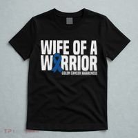 Wife Of A Warrior Blue Ribbon Colon Cancer Awareness T-Shirt thumb 5