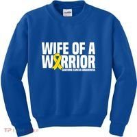 Wife Of A Warrior Bone Cancer Sarcoma Cancer Awareness Great Gift Kids Sweatshirt thumb 0