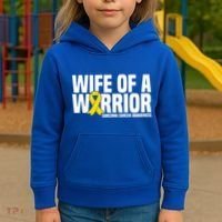Wife Of A Warrior Bone Cancer Sarcoma Cancer Awareness Great Gift Kids Hoodie thumb 3