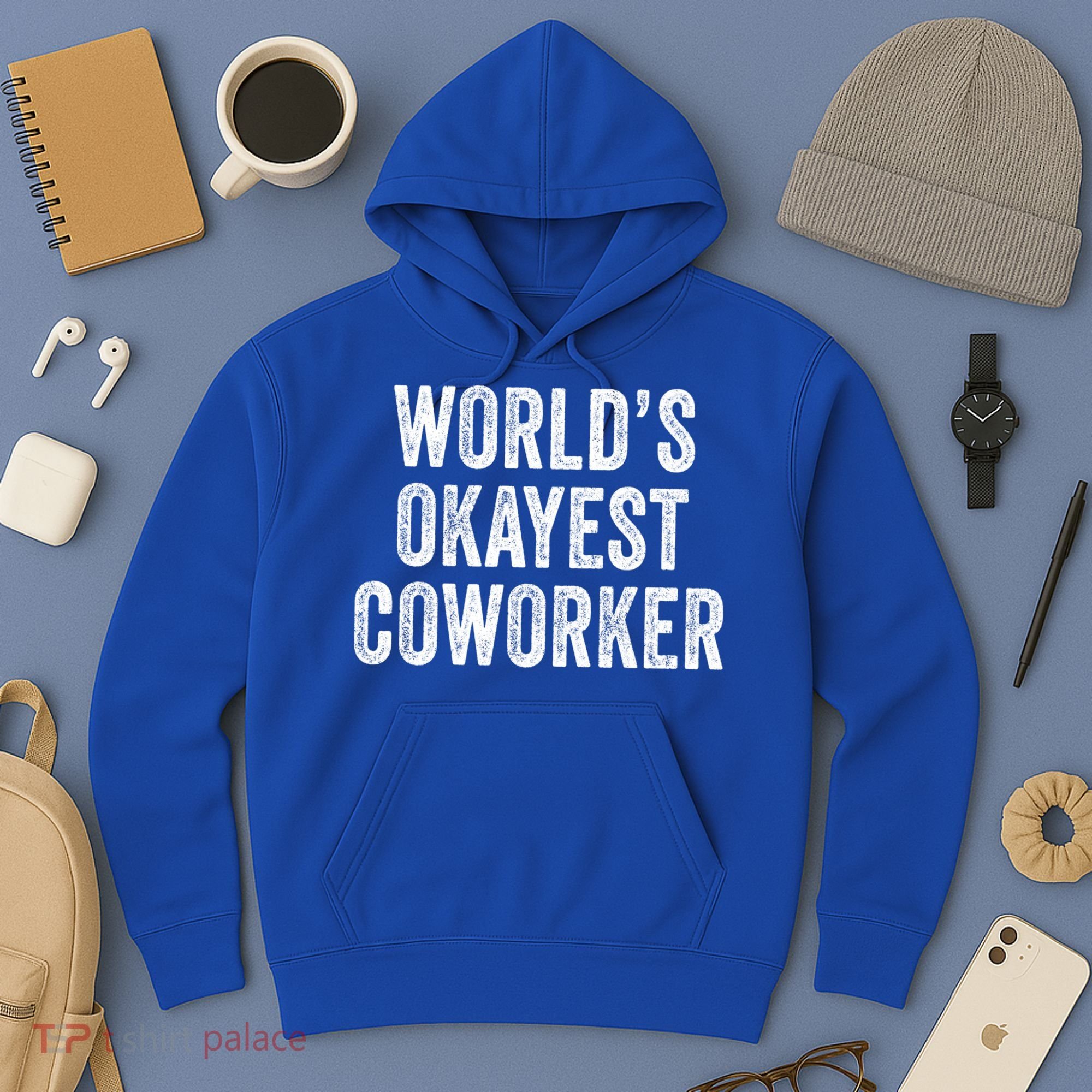 Worlds Okayest Coworker Employee Funny Worker Distressed Cool Gift Hoodie