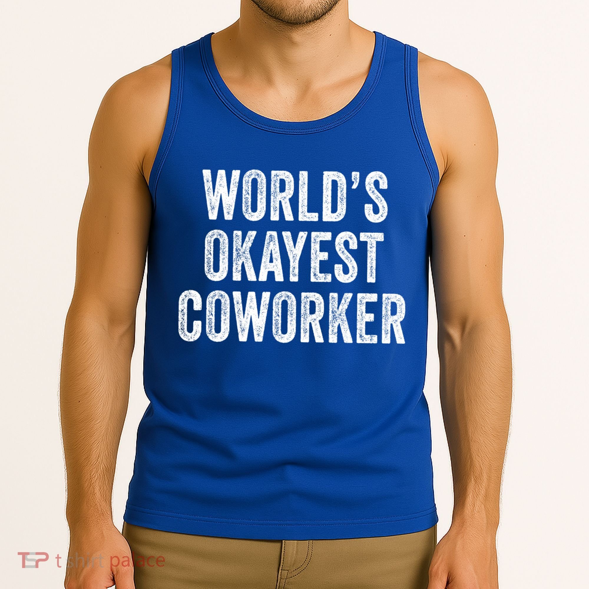 Worlds Okayest Coworker Employee Funny Worker Distressed Cool Gift Tank Top