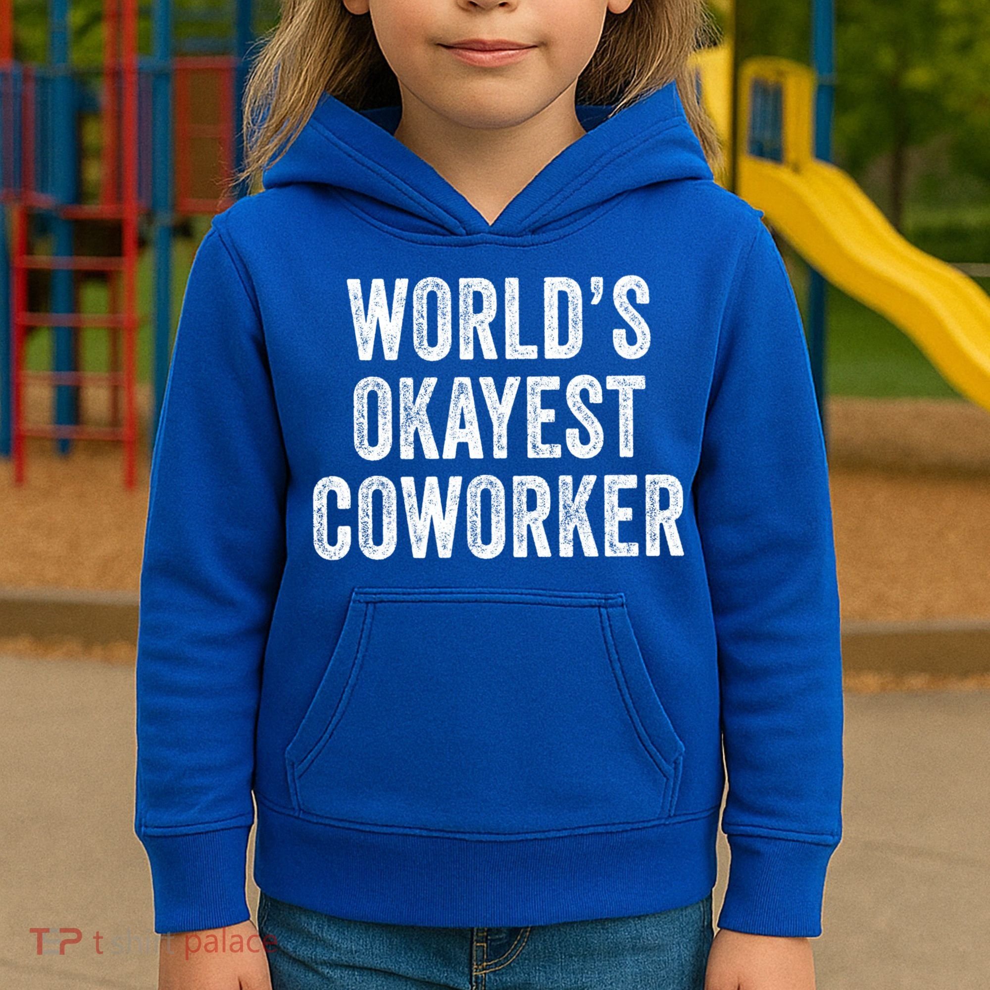 Worlds Okayest Coworker Employee Funny Worker Distressed Cool Gift Kids Hoodie