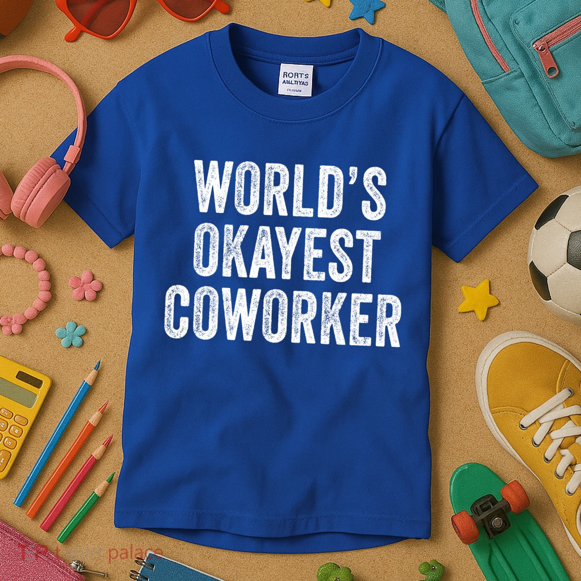 Worlds Okayest Coworker Employee Funny Worker Distressed Cool Gift Kids T-Shirt
