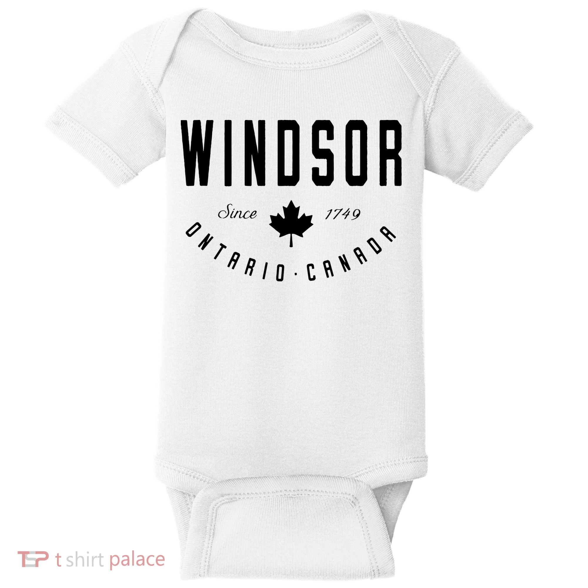 Windsor Ontario Canada Maple Leaf Canadian Gift Baby Bodysuit