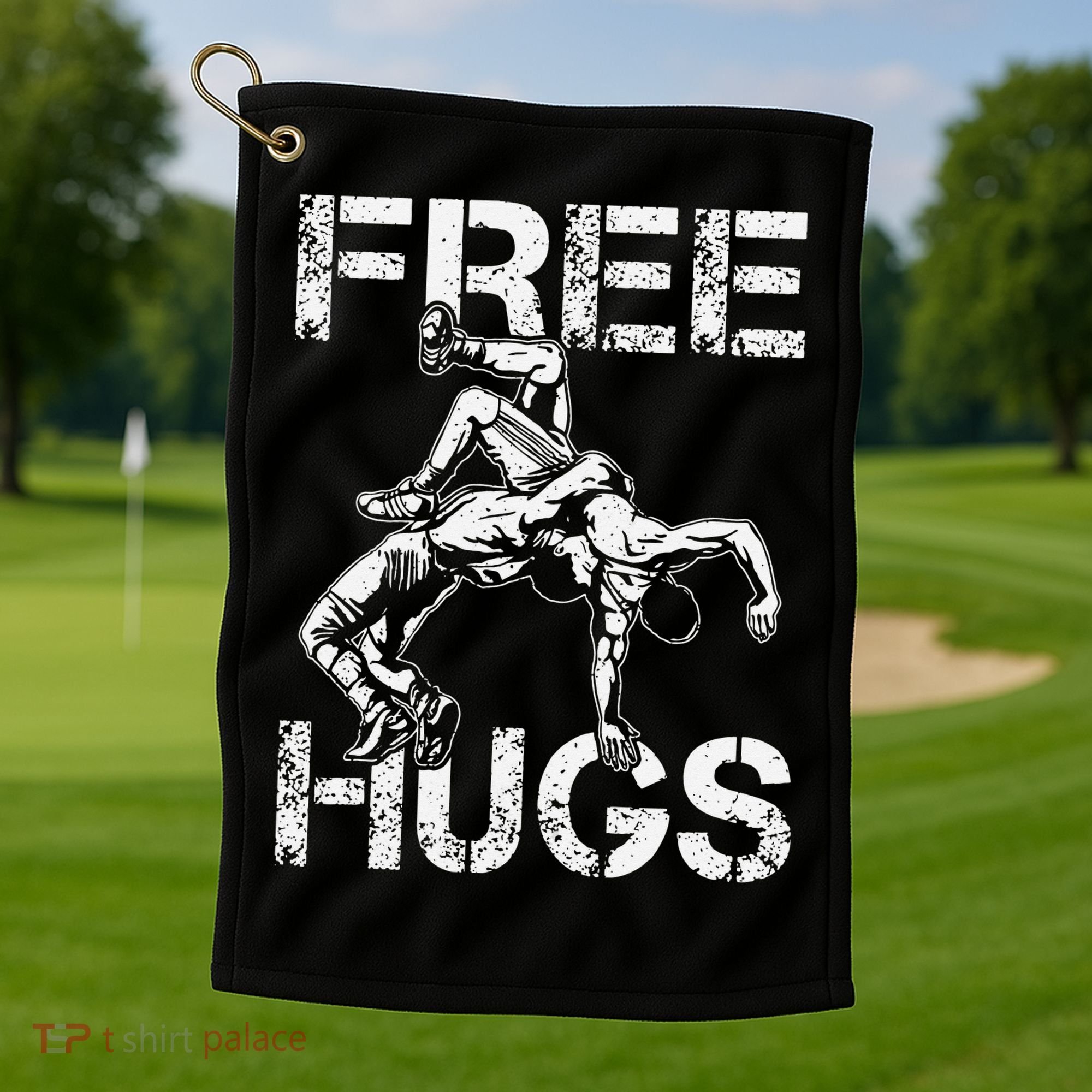 Wrestling Outfit  Distressed Free Hug Wrestling Wrestler  Golf Towel