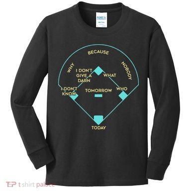 Who's on First Funny Baseball Positions Names Kids Long Sleeve Shirt