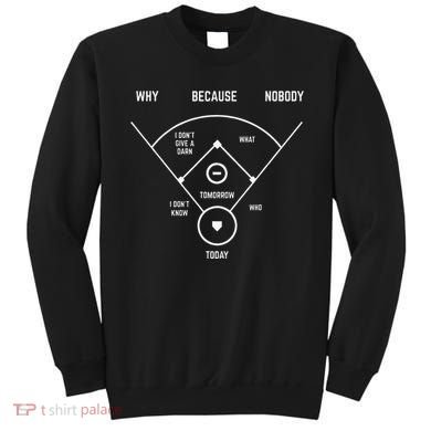 Who's on First Funny Baseball Positions Names Dark Sweatshirt