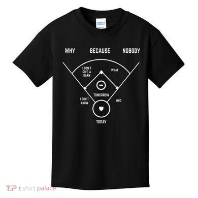 Who's on First Funny Baseball Positions Names Dark Kids T-Shirt