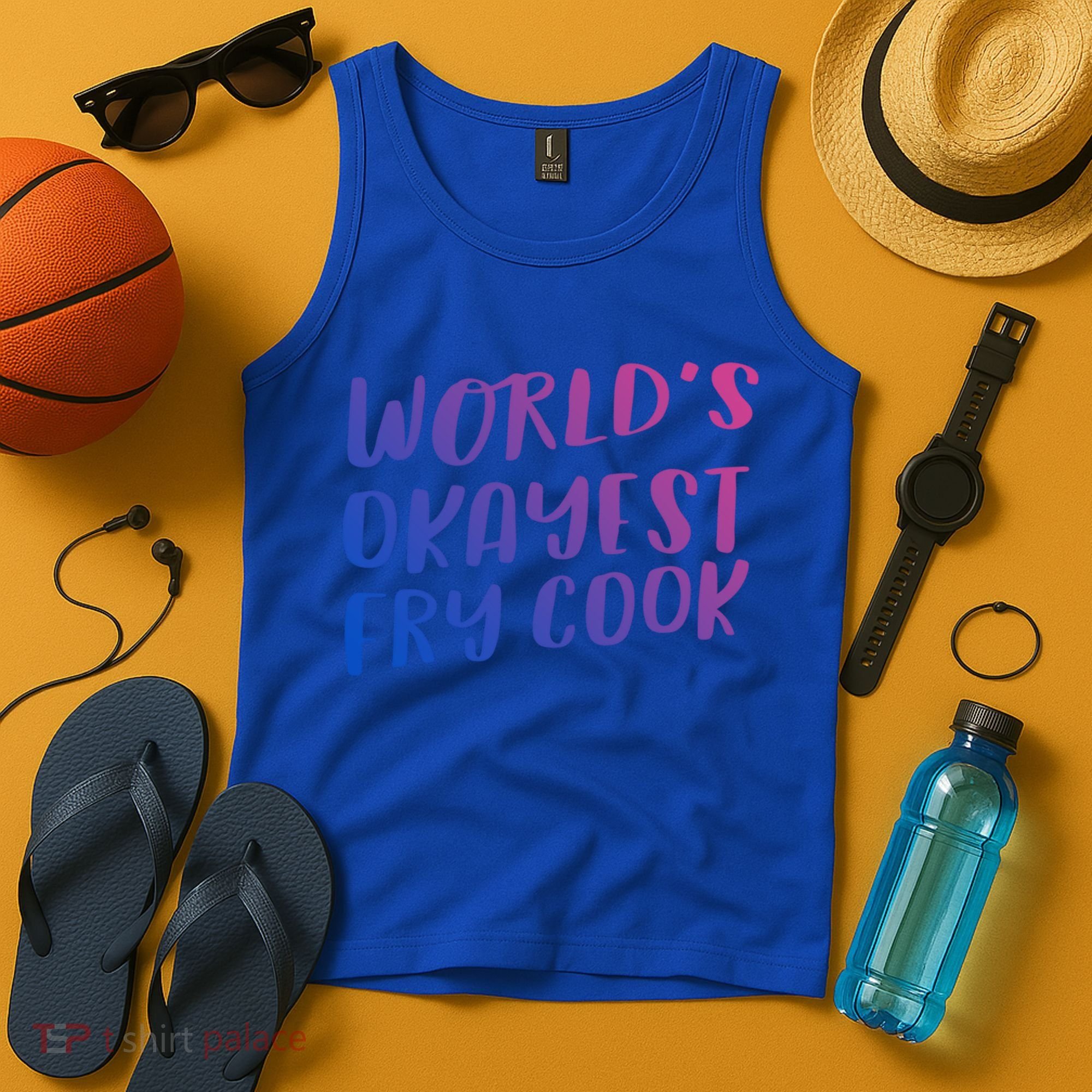 Worlds Okayest Fry Cook Funny Chef Restaurant Gift Tank Top