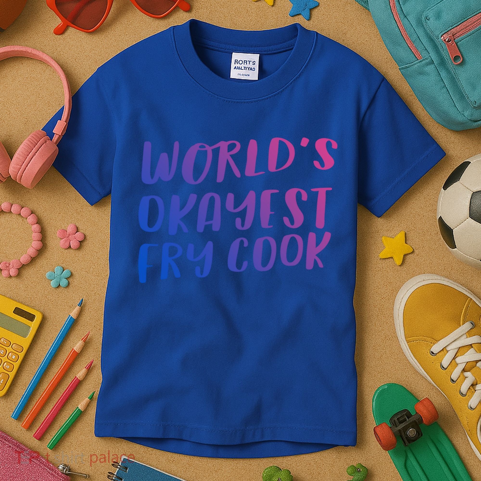Worlds Okayest Fry Cook Funny Chef Restaurant Gift Kids T-Shirt