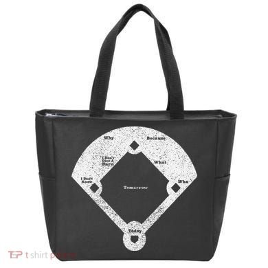 Who's On First Baseball Funny Baseball Mom Tote Bag