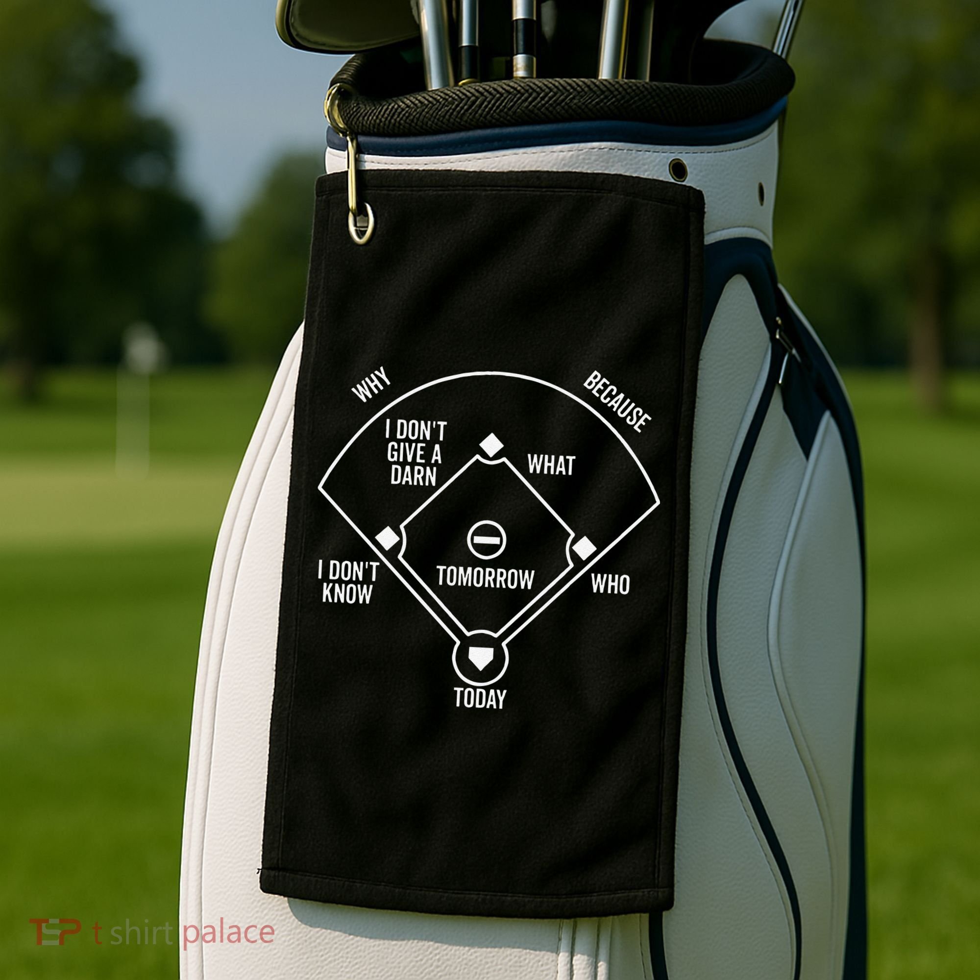 Who's on First Baseball Positions Names Dark Golf Towel