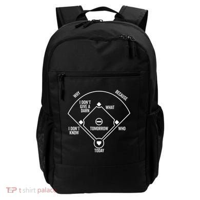 Who's on First Funny Baseball Positions Names Dark Backpack