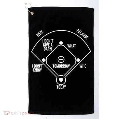 Who's on First Funny Baseball Positions Names Dark Golf Towel