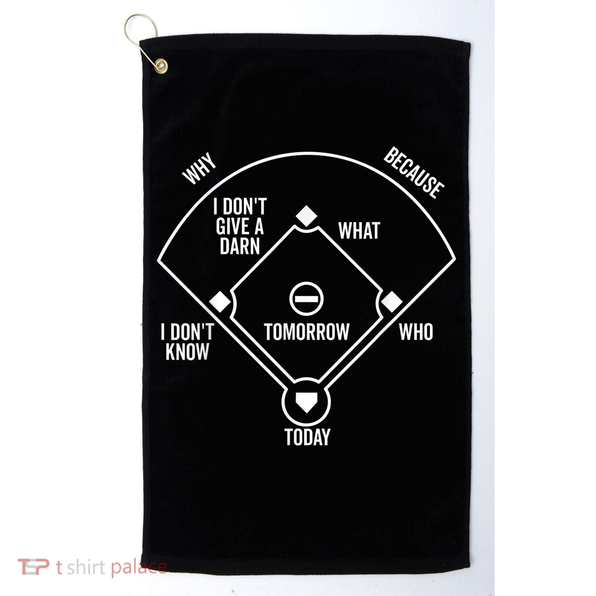 Who's on First Funny Baseball Positions Names Dark Golf Towel