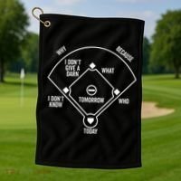 Who's on First Funny Baseball Positions Names Dark Golf Towel thumb 1