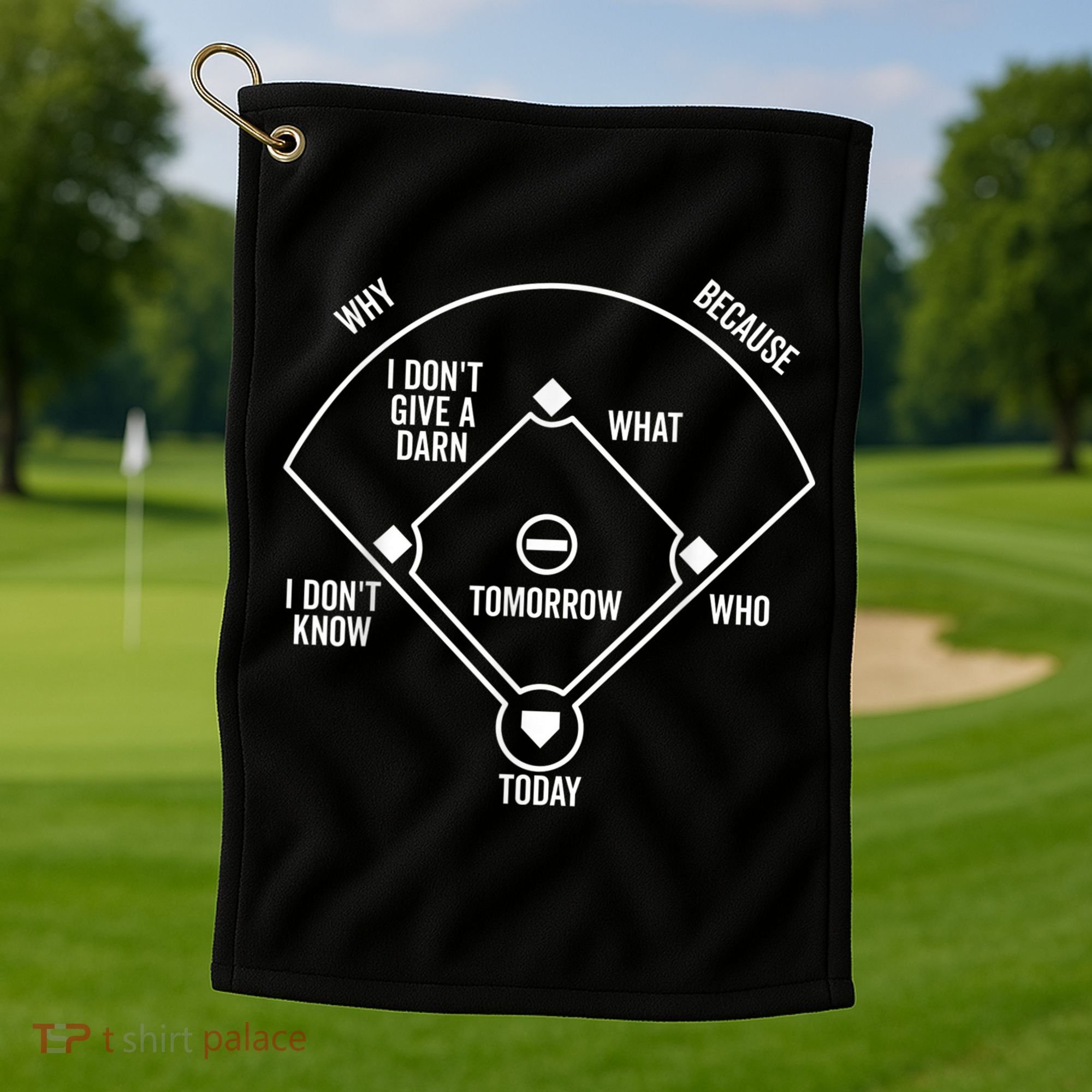 Who's on First Funny Baseball Positions Names Dark Golf Towel