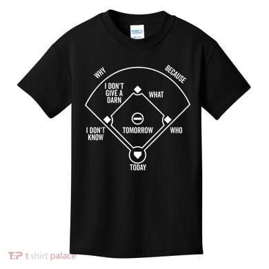 Who's on First Funny Baseball Positions Names Dark Kids T-Shirt