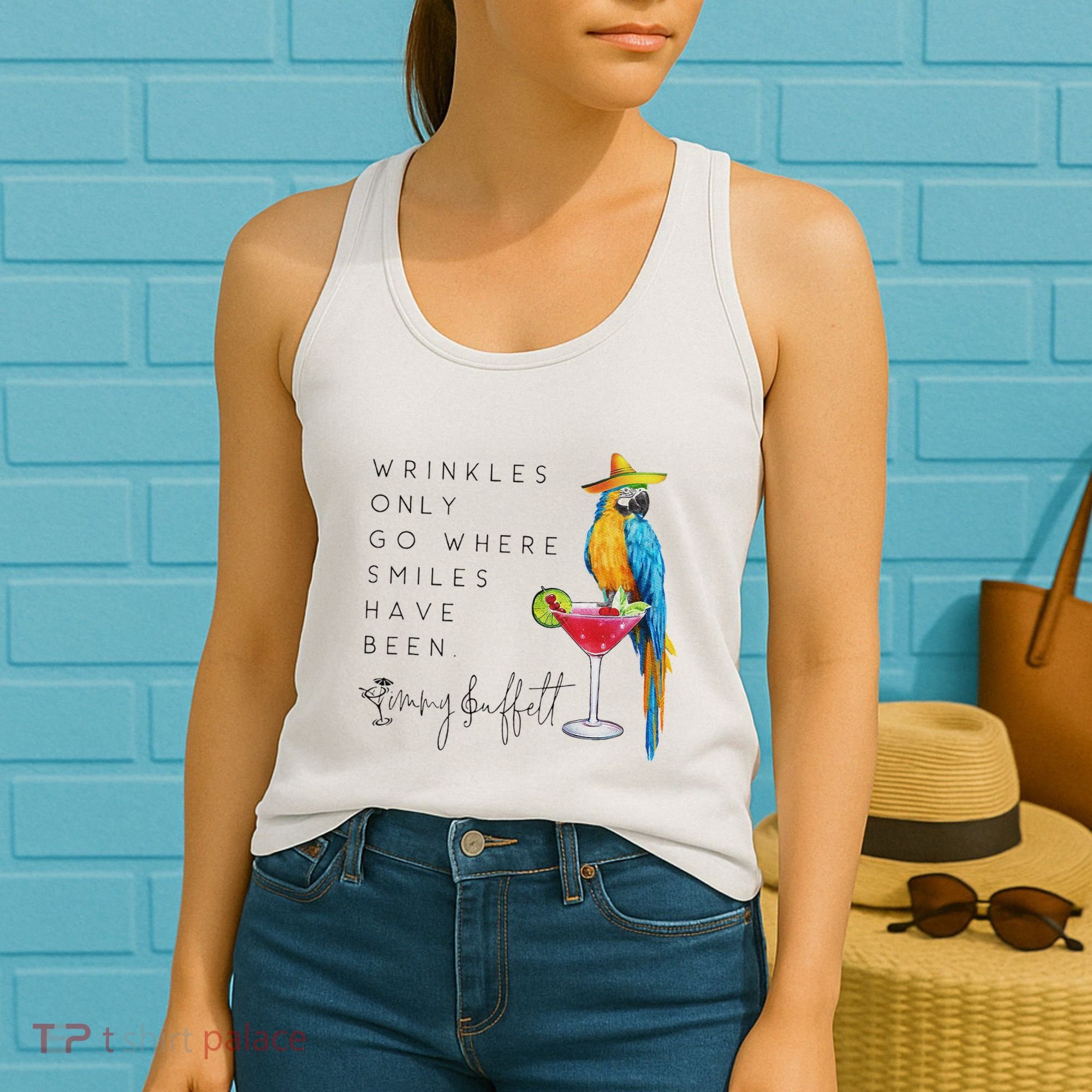 Wrinkles Only Go Where Smiles Have Been Cute Parrot Mexican Women's Tank Top